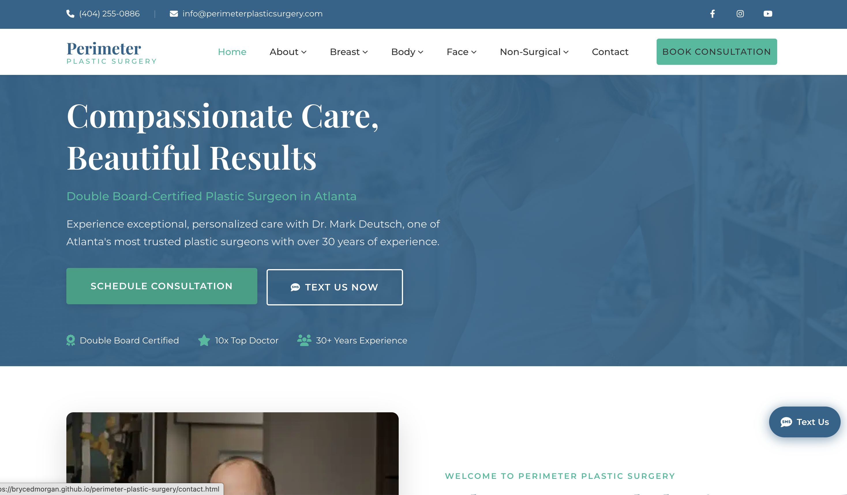 Perimeter Plastic Surgery new website - clean, modern luxury design with clear conversion pathways